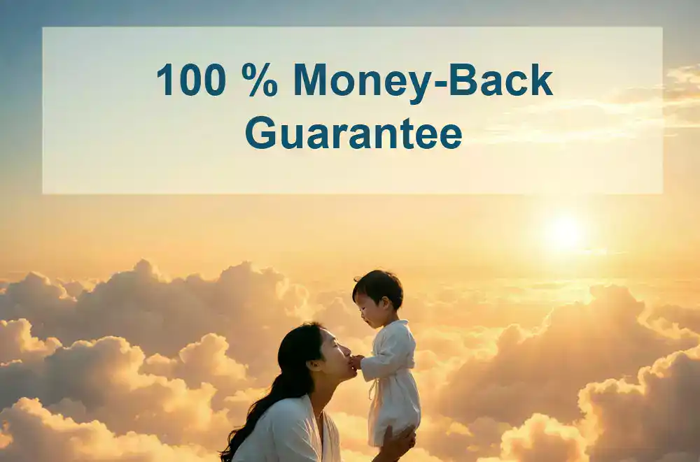 money-back-guarantee-singapore Mother and child reunion in clouds — symbolic for afterlife connection and hope
