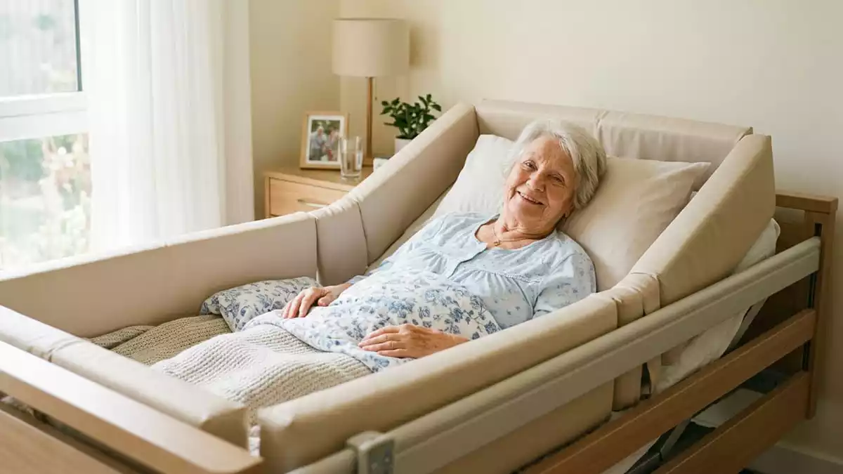 Verstorbener-pflegebett-seitenschutz gepolstertes pflegebett mit seitenschutz zur verletzungsprävention bei demenz