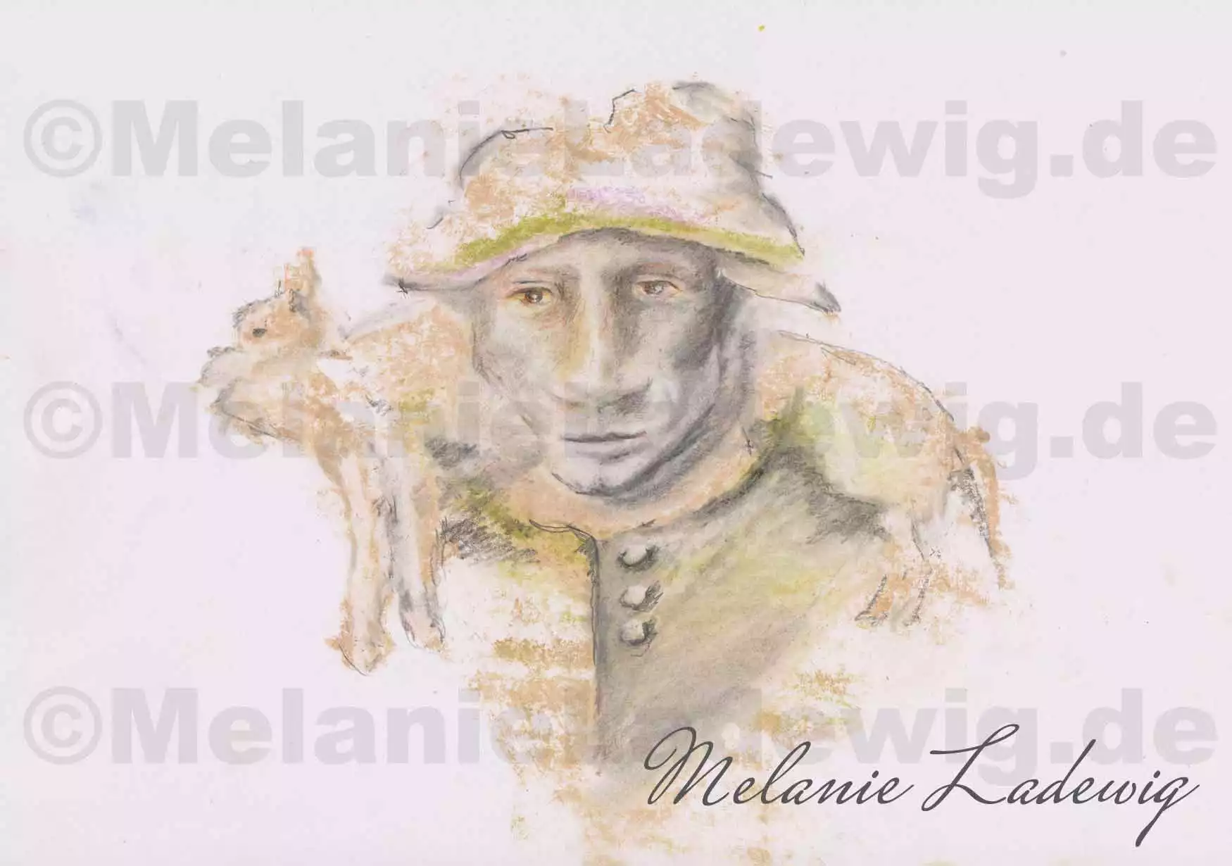 Spirit Guide Porträt mit Lamm auf den Schultern als Symbol für Schutz, Sanftheit und geistige Führung