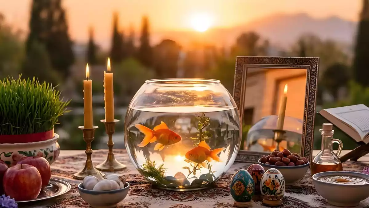 Beweisführender Jenseitskontakt Beispiel mit Goldfischen auf Nowruz-Festtafel